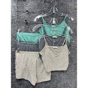 Lot of 3 Ekouaer Two Piece Pajama Set Women M Ribbed Crop Top & Sleepwear Shorts